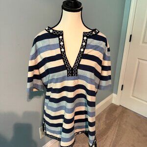 Striped navy, white and light blue top
